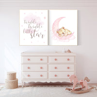 Nursery wall art bear, girl nursery decor woodland, nursery decor woodland, nursery prints girl, girls room, twinkle twinkle little star