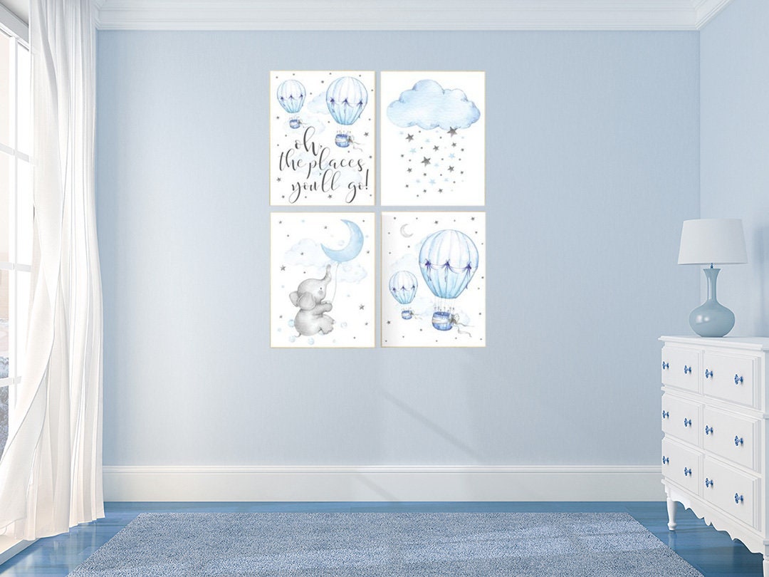 Nursery decor hot air balloon, elephant nursery, Nursery decor boy, oh the places you&