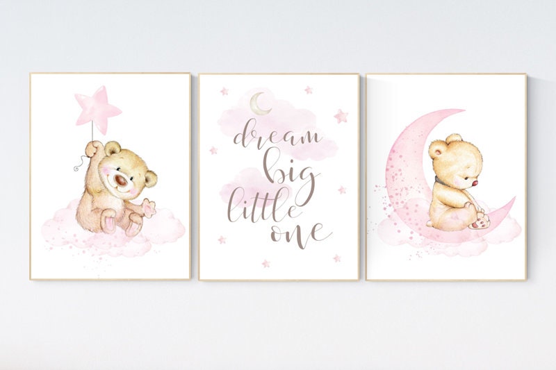 Nursery decor bear, bear nursery decor for girls, nursery decor girl, girl nursery decor, nursery wall art girl teddy bear print for nursery