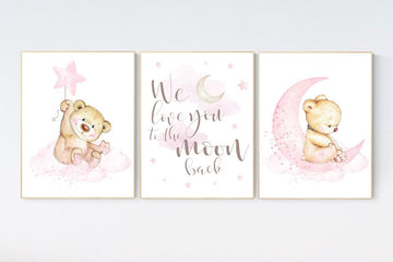 Nursery decor bear, bear nursery decor for girls, nursery decor girl, girl nursery decor, nursery wall art girl teddy bear print for nursery