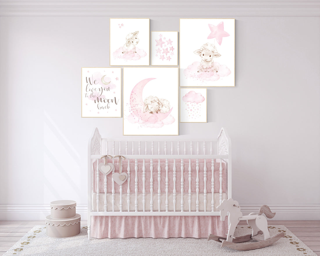 Baby room decor girl, Nursery wall art girl pink, Sheep nursery decor, sheep nursery art, lamb nursery decor, lamb print for nursery, lambs