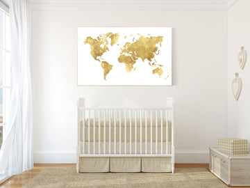 World map print nursery, gold map, baby girl, travel theme nursery wall art, nursery print, gold nursery art, travel theme nursery baby room