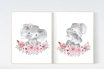 Nursery decor girl boho, elephant nursery wall art, nursery decor girl floral, nursery decor girl woodland, floral nursery, boho nursery