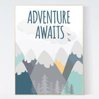 Nursery decor boy mountains adventure, nursery wall art woodland, adventure awaits nursery, nursery decor neutral, baby room decor mountains