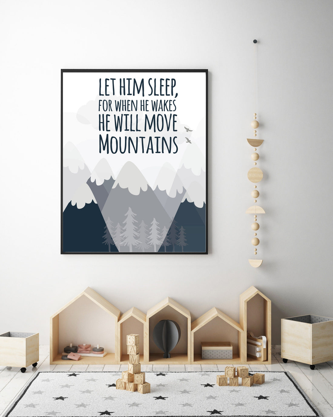 Let him sleep for when he wakes he will move mountains, Nursery decor boy mountains adventure, nursery wall art woodland, baby room decor