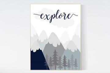 Woodland nursery, explore, nursery wall art woodland, nursery, nursery decor neutral, baby room decor mountains, adventure nursery, woodland
