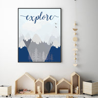 Explore, Nursery wall art woodland, Woodland nursery, baby room print, nursery prints neutral, baby room decor mountains, adventure nursery