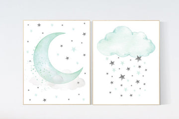 Mint nursery decor, mint green nursery decor, moon and cloud nursery decor, mint green nursery, moon and stars nursery, gender neutral