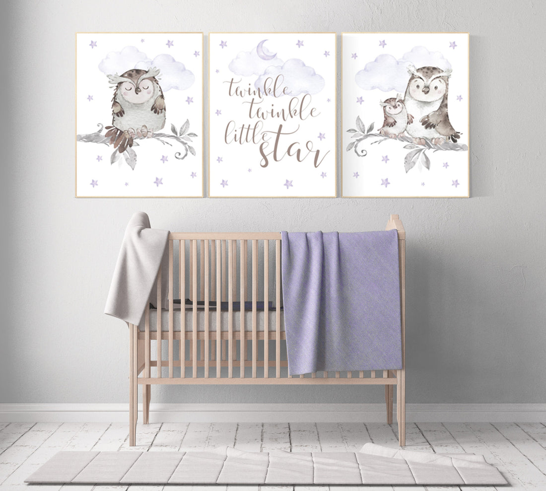 Nursery decor girl purple, Nursery decor owl, lilac nursery, nursery wall art, owl nursery, lavender, twinkle twinkle little star, purple
