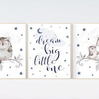 Nursery decor boy owls, navy nursery, nursery wall art boy, owl print nursery, owl print baby, baby nursery decor, navy blue nursery art