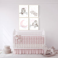 Nursery decor girl owl, we love you to the moon and back, owl nursery decor, girl nursery wall art, nursery ideas, pink nursery print