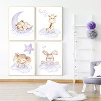 Nursery decor girl purple, woodland nursery, lilac, elephant, bear, giraffe, bunny, animal nursery, lilac nursery, animal nursery prints