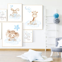 Nursery decor woodland, nursery wall art animals, nursery decor stars and moon, animal nursery prints, elephant, bunny, giraffe bear nursery