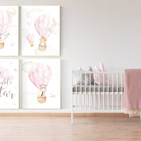 Baby girl nursery, nursery decor elephant, woodland nursery, hot air balloon nursery animal, baby room decor girl, giraffe , bear, bunny