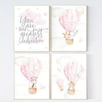 Hot air balloon nursery, nursery decor girl, you are our greatest adventure nursery, nursery prints girl, animal nursery, pink nursery