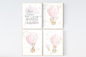Hot air balloon nursery, nursery decor girl, you are our greatest adventure nursery, nursery prints girl, animal nursery, pink nursery