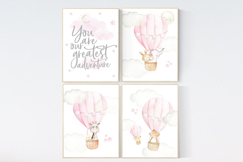 Hot air balloon nursery, nursery decor girl, you are our greatest adventure nursery, nursery prints girl, animal nursery, pink nursery