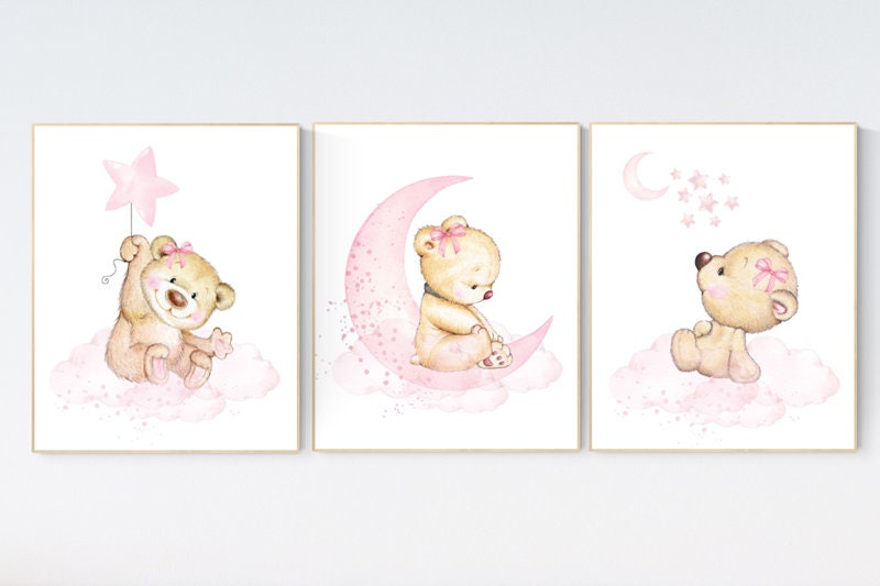 Nursery decor bear, bear nursery decor for girls, nursery decor girl, girl nursery decor, nursery wall art girl teddy bear print for nursery