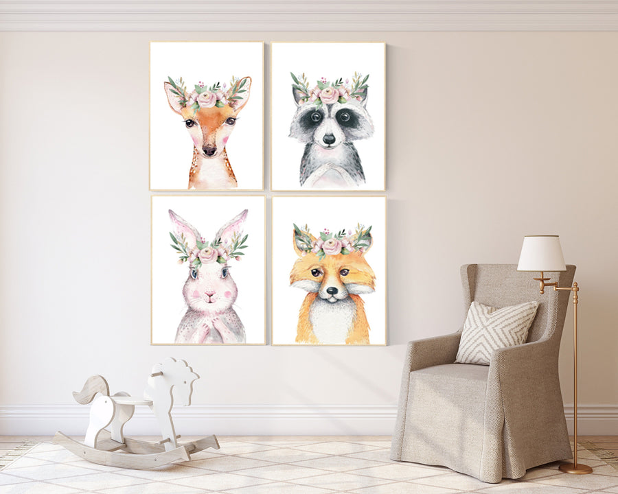 Nursery decor girl woodland, nursery decor animals, nursery decor boy woodland, baby room decor animals, nursery decor girl flower