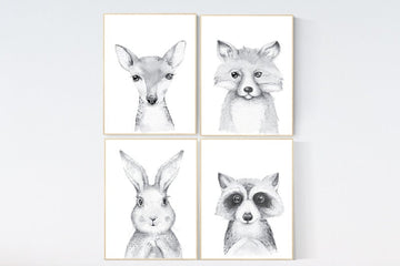 Nursery decor boy Woodland, Baby Animal Nursery Art, Woodland Nursery Decor, Nursery Art, Nursery Prints Nursery Wall Art , black and white
