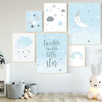 Moon print nursery, moon cloud star nursery, star print, baby room decor boy, baby room wall art, nursery set boy, nursery prints boy