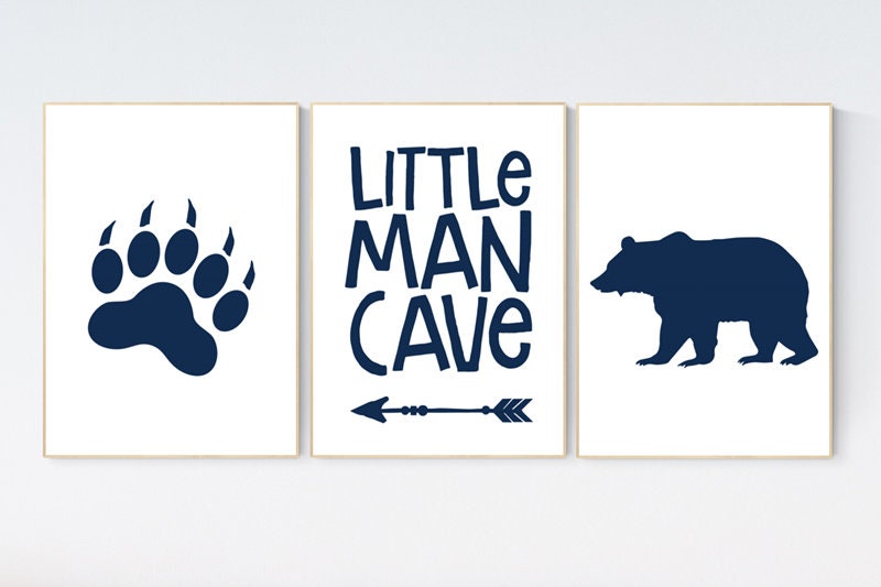 Baby boy Nursery Decor, little man cave, navy nursery, Bear nursery decor, nursery decor woodland animals, nursery wall art boy, woodland