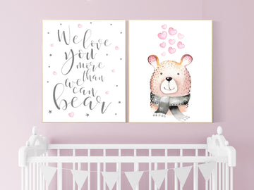 We love you more than we can bear, nursery decor bear, bear nursery print, i love you more than i can bear, animals, nursery quote print