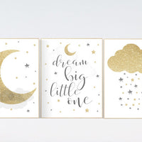 Nursery wall art gold gray, gender neutral nursery, gold nursery, moon and stars, baby room decor, gender neutral nursery ideas, grey