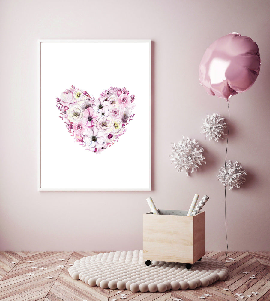 Nursery decor girl flower, nursery wall art girl pink, pink nursery, heart nursery, nursery decor girl boho, nursery decor girl floral