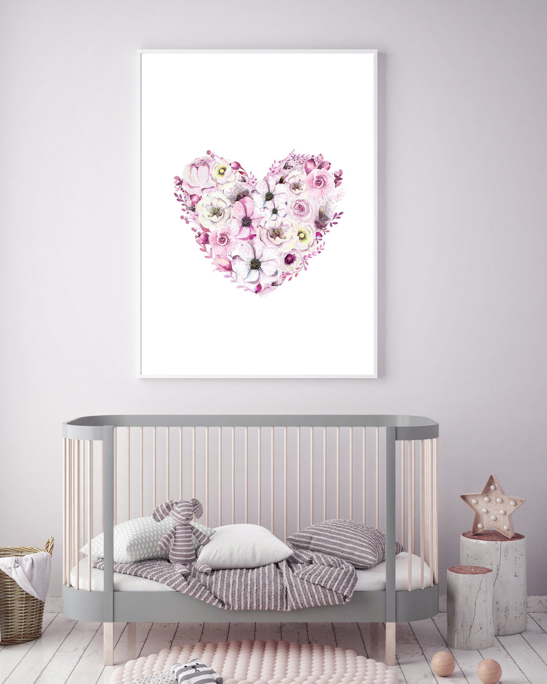 Nursery decor girl flower, nursery wall art girl pink, pink nursery, heart nursery, nursery decor girl boho, nursery decor girl floral