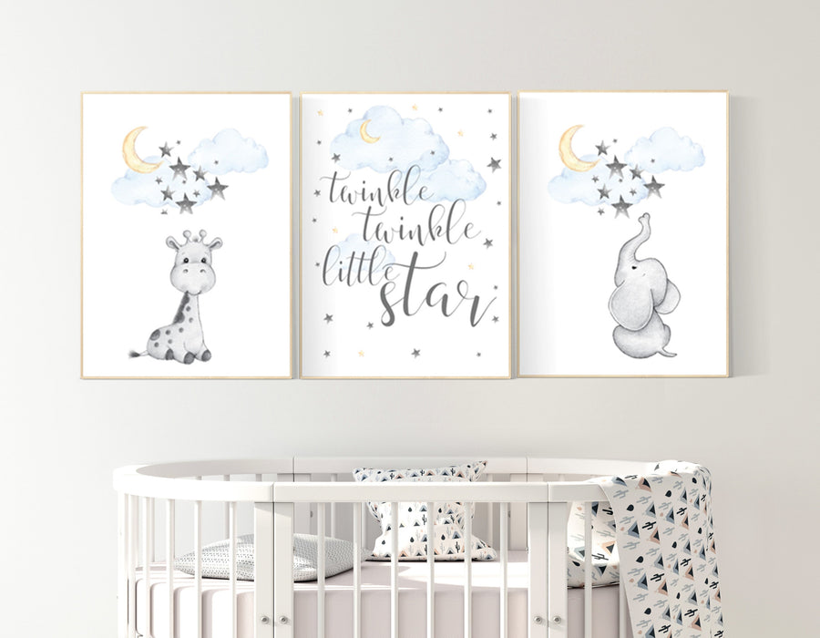 Nursery decor elephant, twinkle twinkle little star, nursery decor elephant, giraffe, Nursery decor neutral, moon and stars, gender neutral