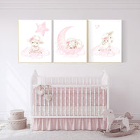 Sheep print nursery, Nursery decor girl, sheep nursery wall art, nursery decor lambs, nursery wall art sheep, moon and cloud, girl nursery