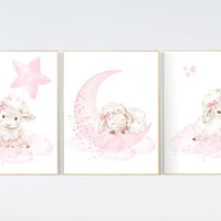 Sheep print nursery, Nursery decor girl, sheep nursery wall art, nursery decor lambs, nursery wall art sheep, moon and cloud, girl nursery