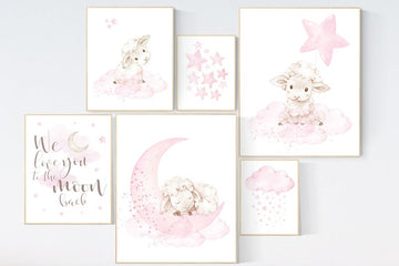 Baby room decor girl, Nursery wall art girl pink, Sheep nursery decor, sheep nursery art, lamb nursery decor, lamb print for nursery, lambs