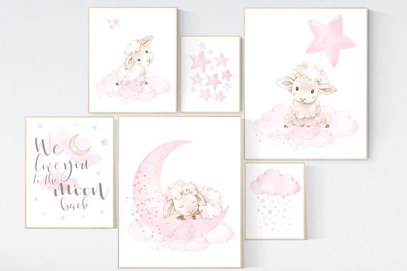 Baby room decor girl, Nursery wall art girl pink, Sheep nursery decor, sheep nursery art, lamb nursery decor, lamb print for nursery, lambs