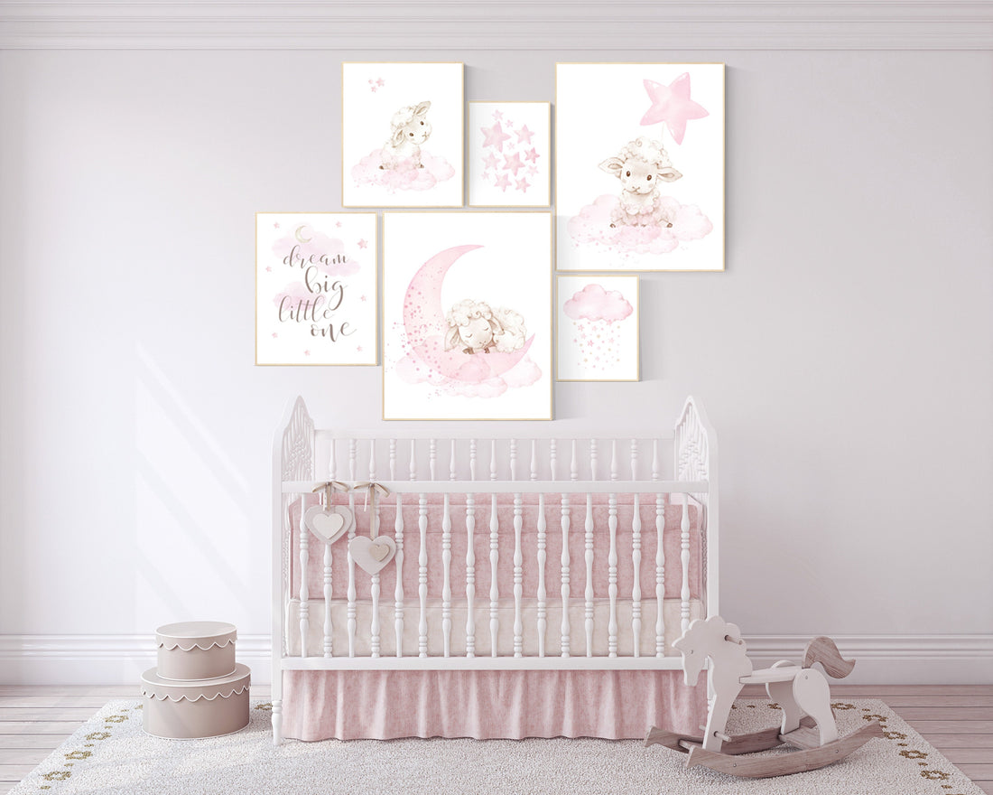 Baby room decor girl, Nursery wall art girl pink, Sheep nursery decor, sheep nursery art, lamb nursery decor, lamb print for nursery, lambs