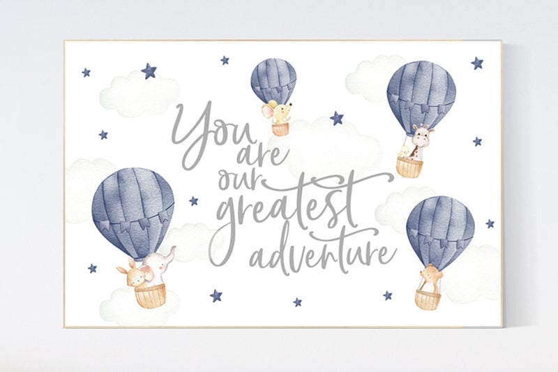 Hot air balloon nursery, Nursery decor navy blue, you are our greatest adventure, nursery decor boy, animal nursery, woodland animals