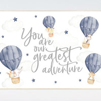 Hot air balloon nursery, Nursery decor navy blue, you are our greatest adventure, nursery decor boy, animal nursery, woodland animals