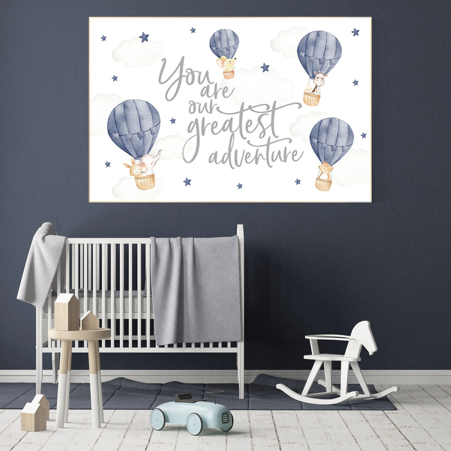 Hot air balloon nursery, Nursery decor navy blue, you are our greatest adventure, nursery decor boy, animal nursery, woodland animals