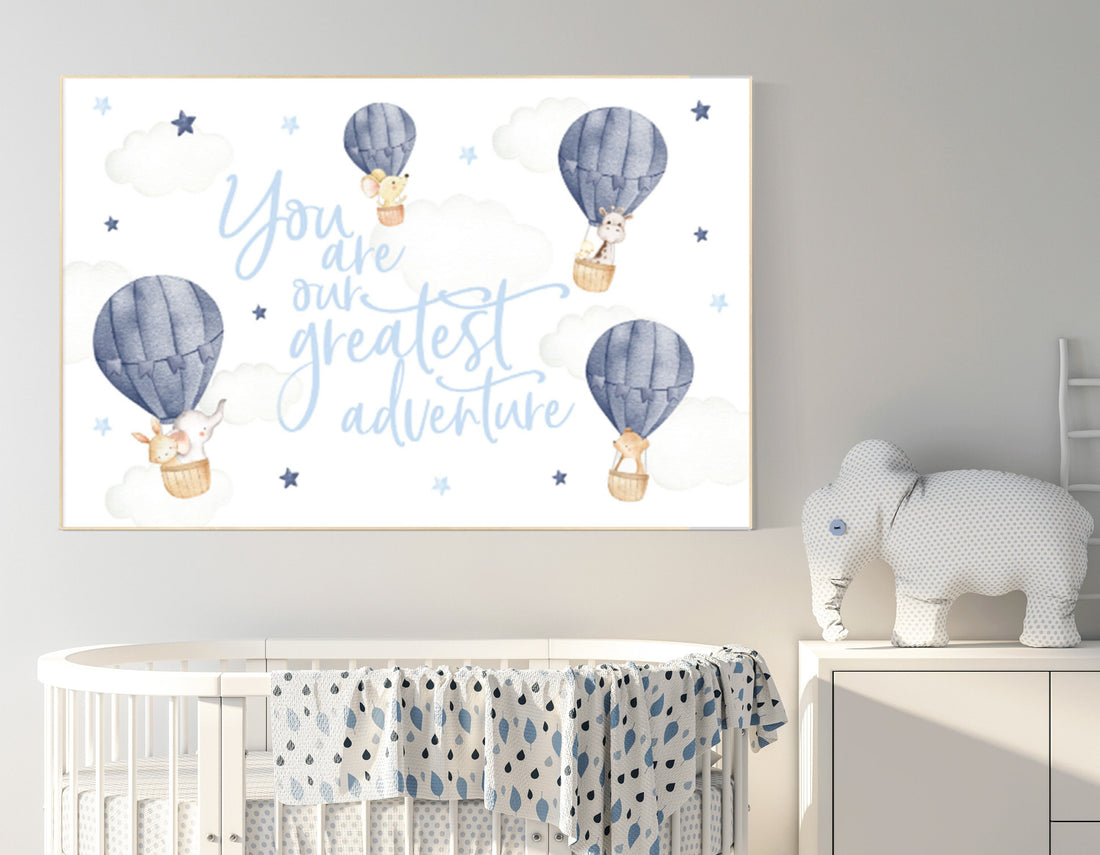 Hot air balloon nursery, Nursery decor navy blue, you are our greatest adventure, nursery decor boy, animal nursery, woodland animals
