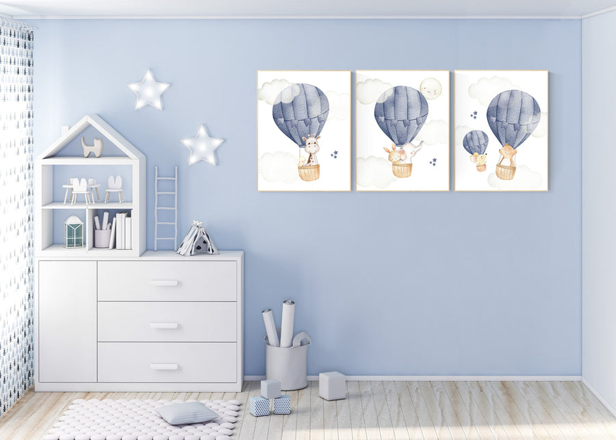 Nursery decor boy travel, Hot air balloon nursery, Nursery decor boy, navy blue, travel theme, elephant, bear, giraffe, bunny, animals