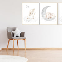 Sheep nursery decor, Gray nursery decor, nursery decor lambs, nursery wall art sheep, moon and cloud wall art nursery gender neutral nursery