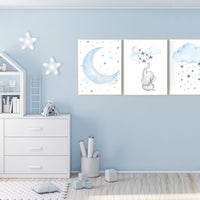 Elephant nursery, Blue and gray, we love you to the moon and back, Nursery decor boy, nursery decor, boys room, moon and stars, blue grey