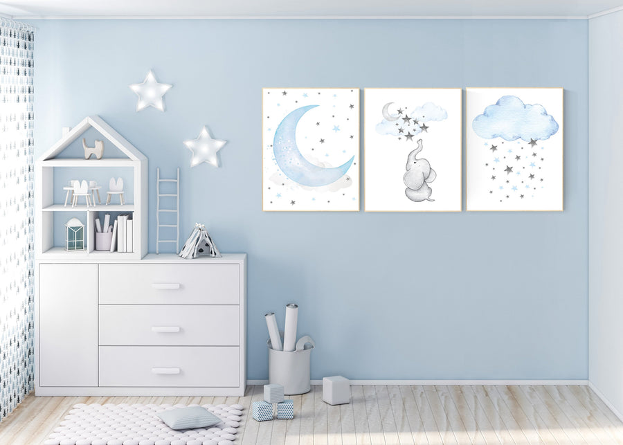 Elephant nursery, Blue and gray, we love you to the moon and back, Nursery decor boy, nursery decor, boys room, moon and stars, blue grey