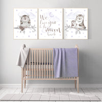 Nursery decor girl purple, Nursery decor owl, lilac nursery, nursery wall art, owl nursery, lavender, we love you to the moon and back