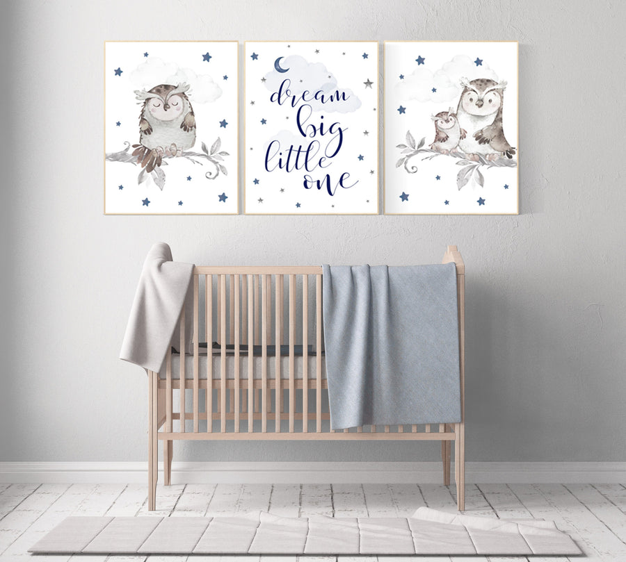 Nursery decor boy owls, navy nursery, nursery wall art boy, owl print nursery, owl print baby, baby nursery decor, navy blue nursery art