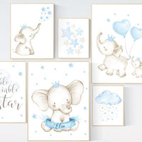 Baby room wall art, baby room decor boy, blue nursery decor, elephant nursery, boy nursery print set, set of 6, twinkle twinkle little star