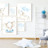 Baby room wall art, baby room decor boy, blue nursery decor, elephant nursery, boy nursery print set, set of 6, twinkle twinkle little star