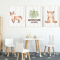 Nursery decor woodland, Woodland Nursery Wall Art, Woodland Print Set, adventure awaits, Woodland Animal Prints, gender neutral nursery