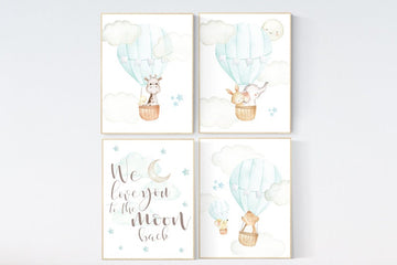 Nursery wall art mint and gray, nursery decor woodland, nursery decor girl, nursery decor boy, mint nursery art, nursery prints animal